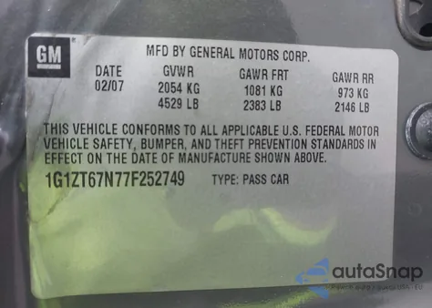 2007 Chevrolet Malibu Maxx Lt from USA, damaged, VIN 1G1ZT67N77F252749
